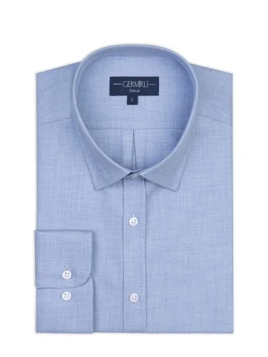 Germirli Mavi Diagonal Desen Flanel Tailor Fit Soft Yaka Pamuk Gömlek - 1