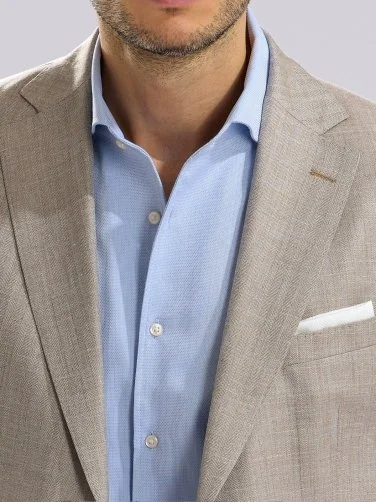 Germirli Mavi Dokulu Nevapas Lapel Yaka Tailor Fit Erkek Gömlek - 5