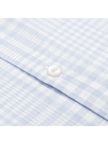 Germirli Mavi Ekose Düğmeli Yaka Tailor Fit Lyocell Yün Gömlek - 3