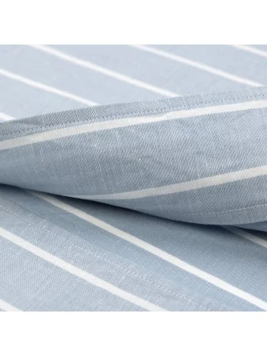 Germirli Mavi Kalın Çizgili Nevapas Lapel Yaka Lyocell Keten Gömlek - 4