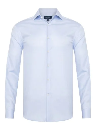 Germirli Mavi Oxford Exclusive Easy Iron Klasik Yaka Tailor Fit Pamuk Gömlek - 1