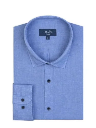 Germirli Mavi Soft Yaka Tailor Fit Keten Gömlek - 2