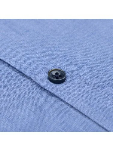 Germirli Mavi Soft Yaka Tailor Fit Kısa Kol Keten Gömlek - 3