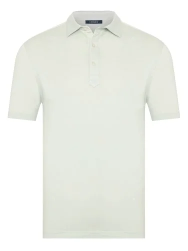 Germirli Mint Yeşili Gömlek Yaka Regular Fit Merserize Pamuk Tencel Tişört - 1