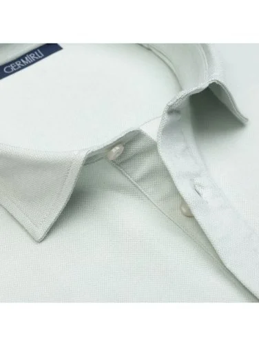 Germirli Mint Yeşili Gömlek Yaka Regular Fit Merserize Pamuk Tencel Tişört - 3