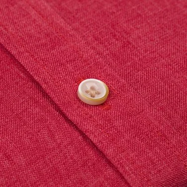 Germirli Nar Çiçeği Düğmeli Yaka Tailor Fit Delave Keten Gömlek - 3