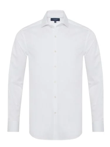 Germirli Non Iron Beyaz İnce Twill Tailor Fit Zero 24 İtalyan Yaka Gömlek - 1