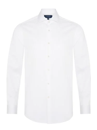Germirli Non Iron Beyaz Saten Tailor Fit İtalyan Yaka Gömlek - 1