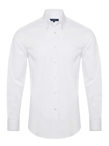 Germirli Non Iron Beyaz Twill Düğmeli Yaka Tailor Fit Zero 24 Gömlek - 1