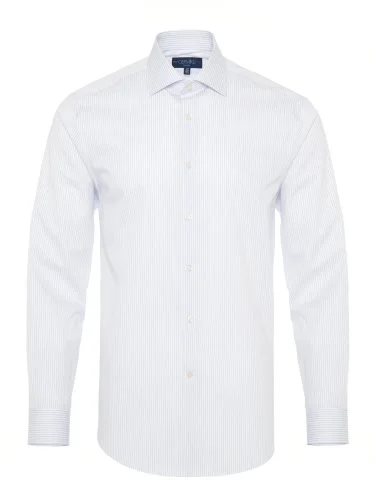 Germirli Non Iron Lacivert Çizgili Klasik Yaka Tailor Fit Gömlek - 1