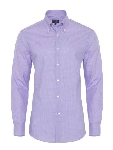 Germirli Non Iron Lila Kareli Düğmeli Yaka Tailor Fit Gömlek - 1