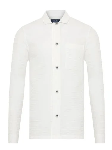 Germirli Optik Beyaz 3 Boyutlu Waflle Doku Pamuk Ceket Gömlek - 2