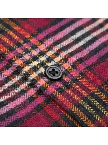 Germirli Pembe Flanel Ekoseli Albiate Düğmeli Yaka Tailor Fit Oduncu Saf Keten Gömlek - 3