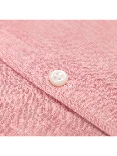 Germirli Pembe Tailor Fit Düğmeli Yaka Albini Keten Gömlek - 3