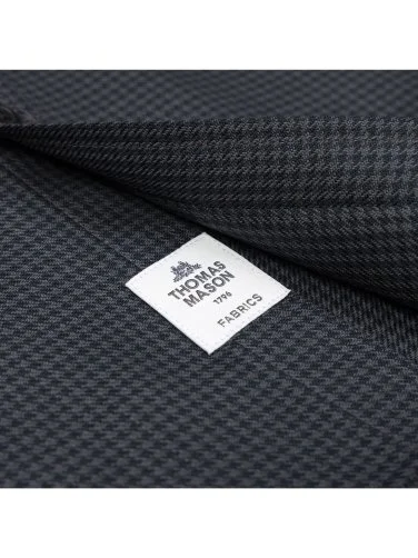 Germirli Siyah Antrasit Desenli Thomas Mason Düğmeli Yaka Tailor Fit Saf Yün Gömlek - 4