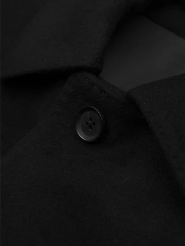 Germirli Siyah Punto Dikişli Yünlü Palto - 5