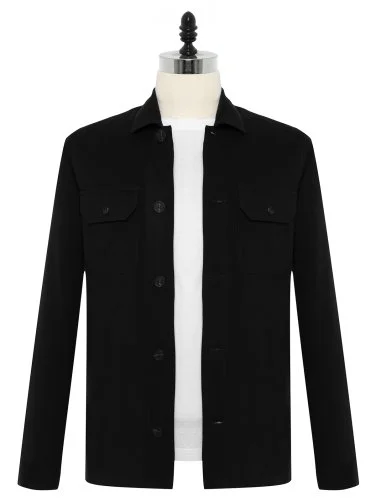 Germirli Siyah Tailor Fit Rahat Kalıp Pamuk Ceket Gömlek - 1