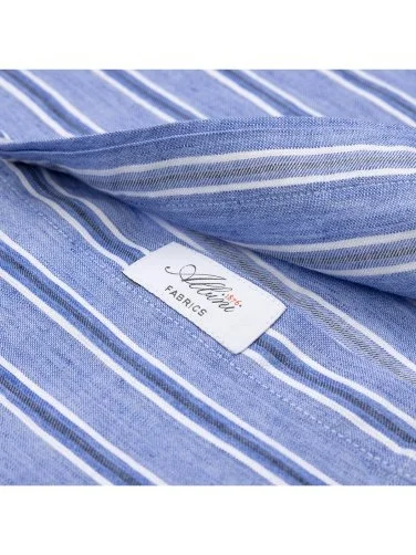 Germirli Soft Yaka Çift Kapak Cepli Tailor Fit Mavi Laci Çizgili Pamuk Keten Gömlek - 4