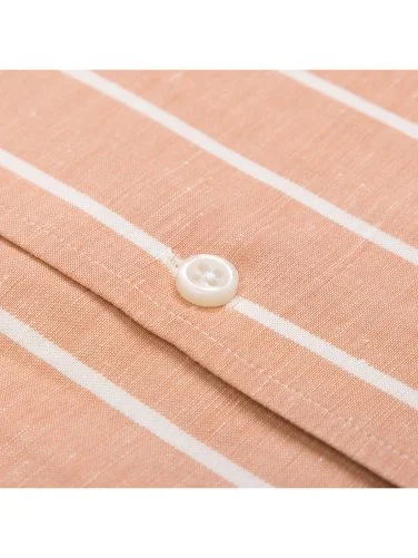 Germirli Somon Kalın Çizgili Nevapas Lapel Yaka Lyocell Keten Gömlek - 3