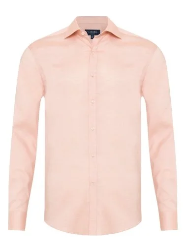 Germirli Somon Rengi Mikro Desenli Exclusive Klasik Yaka Tailor Fit Pamuk Gömlek - 1