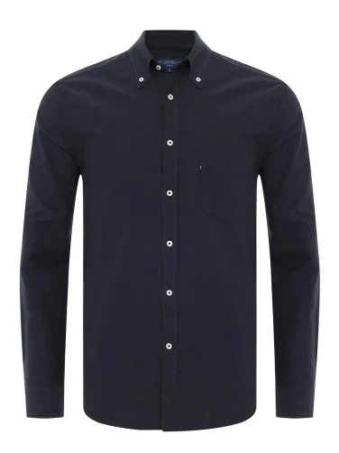 Germirli Spor Oxford Düğme Yakalı Siyah Tek Cepli Pamuk Gömlek - 1