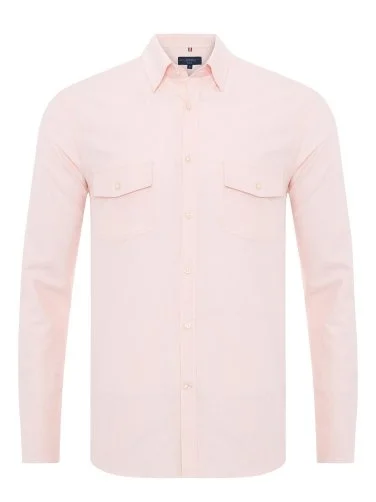 Germirli Spor Oxford Gizli Düğme Yakalı Soft Pembe Utilty Kapaklı Cep Organik Pamuk Gömlek - 1