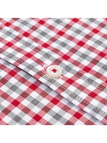 Germirli Testa 80/2 Flanel Kırmızı Melanj Düğmeli Yaka Tailor Fit Pamuk Gömlek - 2