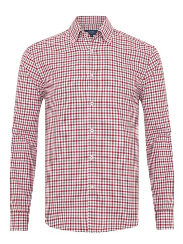 Germirli Testa 80/2 Flanel Kırmızı Melanj Düğmeli Yaka Tailor Fit Pamuk Gömlek - 1