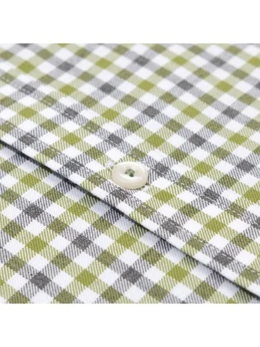 Germirli Testa 80/2 Flanel Yeşil Melanj Düğmeli Yaka Tailor Fit Pamuk Gömlek - 2