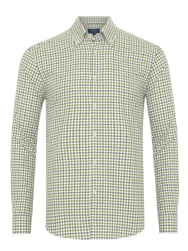 Germirli Testa 80/2 Flanel Yeşil Melanj Düğmeli Yaka Tailor Fit Pamuk Gömlek - 1