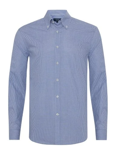 Germirli Testa Exclusive Lacivert Mini Pötikare Düğmeli Yaka Tailor Fit Pamuk Gömlek - 1