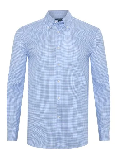 Germirli Testa Exclusive Mavi Mini Pötikare Düğmeli Yaka Tailor Fit Pamuk Gömlek - 1