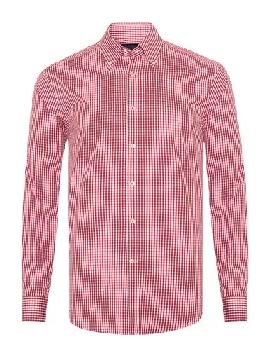 Germirli Testa Kırmızı Pötikare Düğmeli Yaka Tailor Fit Pamuk Exclusive Gömlek - 1