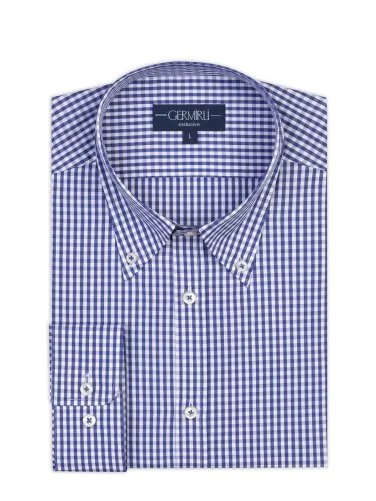 Germirli Testa Lacivert Pötikare Exclusive Düğmeli Yaka Tailor Fit Pamuk Gömlek - 1