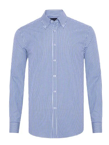 Germirli Testa Lacivert Pötikare Exclusive Düğmeli Yaka Tailor Fit Pamuk Gömlek - 1