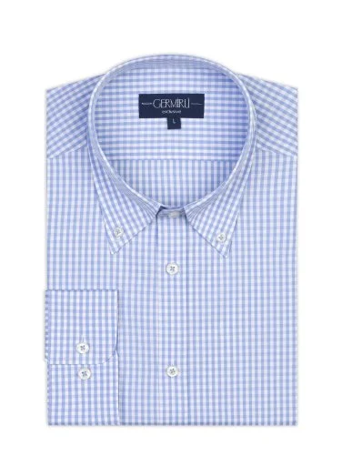 Germirli Testa Mavi Pötikare Exclusive Düğmeli Yaka Tailor Fit Pamuk Gömlek - 1