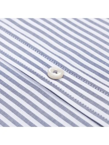 Germirli Testa Sartoriale Lacivert Çizgili Exclusive Düğmeli Yaka Tailor Fit Pamuk Gömlek - 2