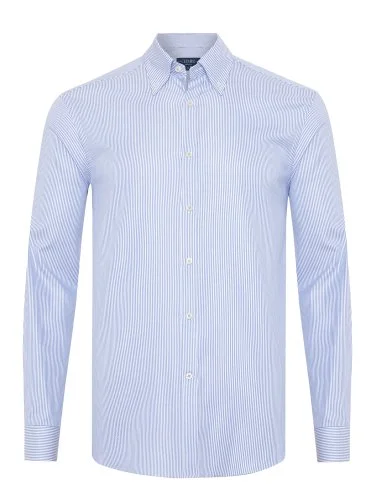 Germirli Testa Sartoriale Mavi Çizgili Exclusive Düğmeli Yaka Tailor Fit Pamuk Gömlek - 1