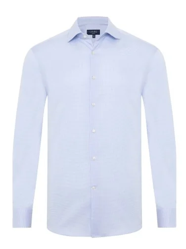 Germirli Thomas Mason Beyaz Mavi Desenli Anti Crease Formula Tailor Fit Non Iron Gömlek - 1