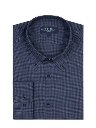 Germirli Thomas Mason Journey Anti Crease Formula Lacivert Kazayağı Tailor Fit Flanel Gömlek - 1
