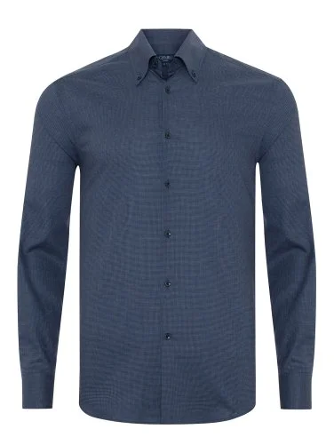 Germirli Thomas Mason Journey Anti Crease Formula Lacivert Kazayağı Tailor Fit Flanel Gömlek - 1