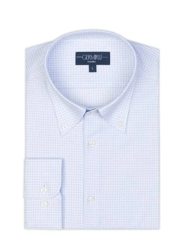 Germirli Thomas Mason Kareli Beyaz Mavi Anti Crease Formula Tailor Fit Non Iron Gömlek - 2