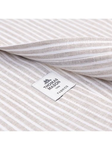 Germirli Thomas Mason Naturel Beyaz Çizgili Düğmeli Yaka Tailor Fit Keten Gömlek - 4