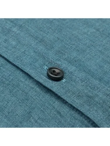 Germirli Yeşil Delave Keten Düğmeli Yaka Tailor Fit Gömlek - 3