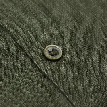 Germirli Yeşil Düğmeli Yaka Tailor Fit Delave Keten Gömlek - 3