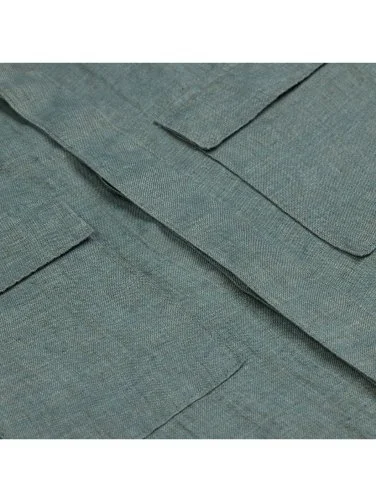 Germirli Yeşil Gizli Düğme Delave Keten Tailor Fit Ceket Gömlek - 3