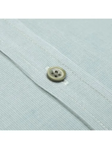 Germirli Yeşil İnce Kadife Albini Düğmeli Yaka Tailor Fit Saf Pamuk Gömlek - 3