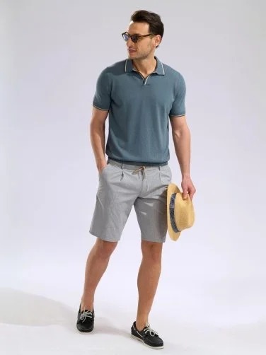 Hiltl Gri Sear Sucker Beli Lastikli Pamuk Bermuda - 4