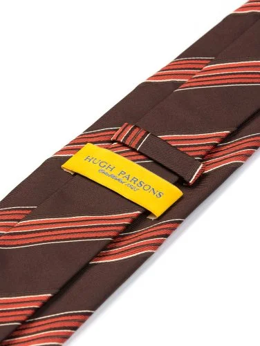 Hugh Parsons Kahverengi Kiremit İnce Şeritli İtalyan Kravat - 2