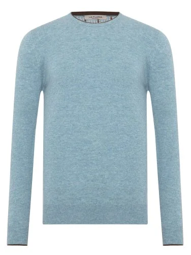 La Fileria Açık Mavi Bisiklet Yaka Peçli Yün Kaşmir Triko - 1